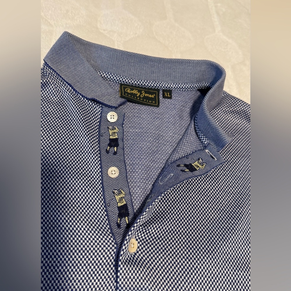 Vintage Bobby Jones Collection Houndstooth Golfer Embroidered Polo Golf Shirt